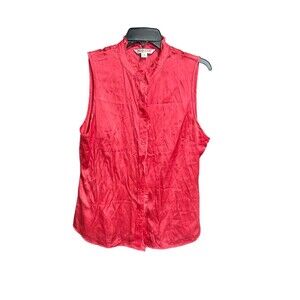 NWT Pendleton Size 16 Petite Button Up Silk‎ Cotton Coral Sleeveless Top #F11-5